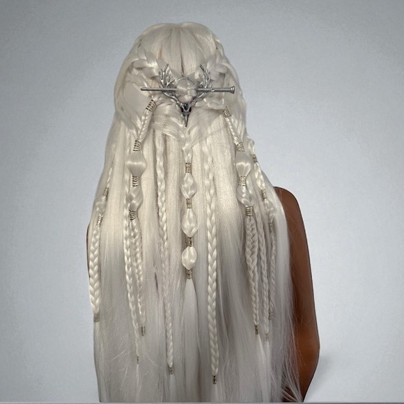 Long Platinum Blonde Braided Wig Elf Viking Mother of Dragons Lord of the Rings - Picture 3 of 12